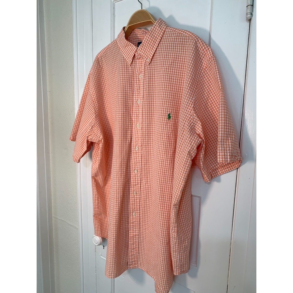 Polo Ralph Lauren Orange Gingham Seersucker Sport Shirt Classic Fit / 3XL T - Picture 3 of 16